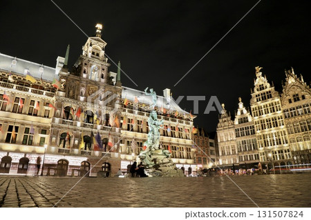 Belgium, Antwerp at night, City Hall and Square 131507824