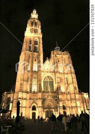 Cathedral of Our Lady, Antwerp, Belgium at night 131507826