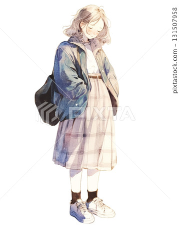 [女性角色] 穿格子裙的女孩 131507958