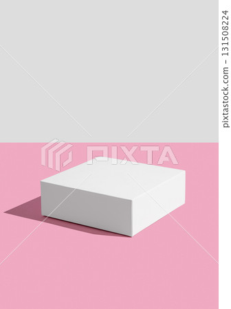 White box or podium on a bright pink background with shadows. Minimalistic packaging concept 131508224