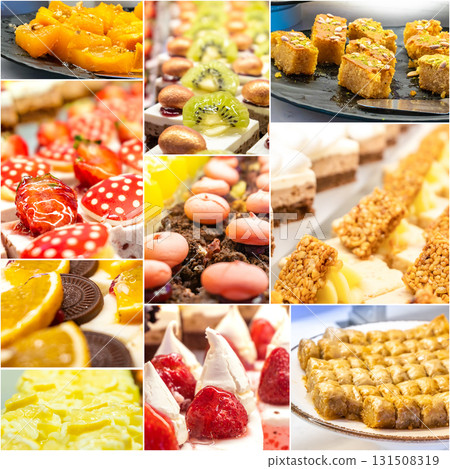 Food collage of Eastern sweets. Composite image. Food collage of Eastern sweets. Composite image. 131508319