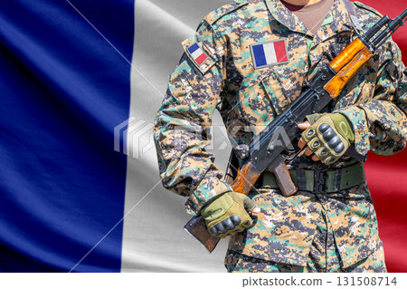 France flag with soldier holding assault rifle France flag with soldier holding assault rifle 131508714
