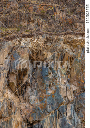 full-frame background of rugged sedimentary rock formation in Kyrgyzstani mountains full-frame background of rugged sedimentary rock formation in Kyrgyzstani mountains 131508765