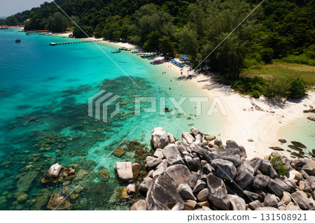 Stunning view of the beach of the Perhentian Islands with clear turquoise waters. Malaysia Stunning view of the beach of the Perhentian Islands with clear turquoise waters. Malaysia 131508921