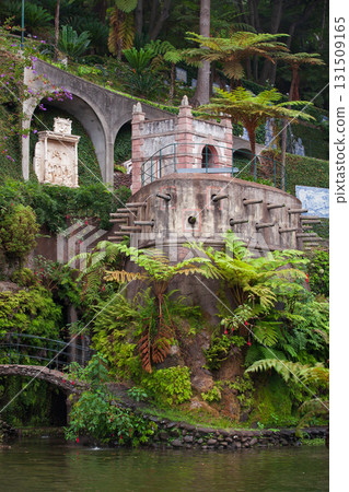 Monte Palace Tropical Garden. Vertical view with a fountain. Funchal, Madeira Monte Palace Tropical Garden. Vertical view with a fountain. Funchal, Madeira 131509165