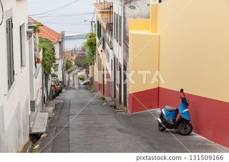 Funchal, Madeira, Portugal. A narrow street perspective 131509166