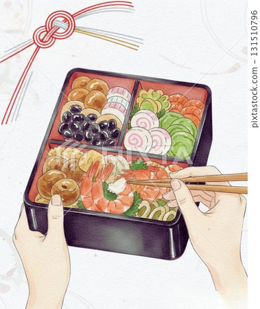 Illustration of a person serving New Year's dishes 131510796