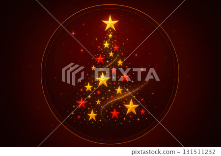 Bright and colorful Christmas tree design featuring stars and lights on a dark background for festive decoration Bright and colorful Christmas tree design featuring stars and lights on a dark background for festive decoration 131511232