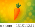 Bright orange carrot illustration with green leaves on a colorful background 131511281