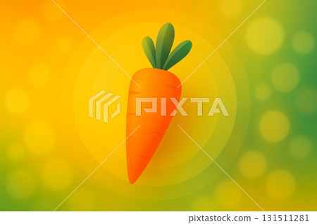 Bright orange carrot illustration with green leaves on a colorful background 131511281