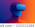 Exploring the future of technology with a person wearing virtual reality headset in colorful digital environment 131511284