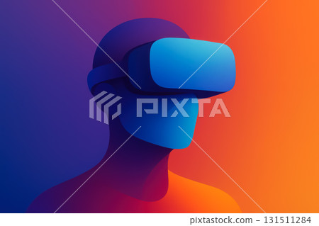 Exploring the future of technology with a person wearing virtual reality headset in colorful digital environment 131511284