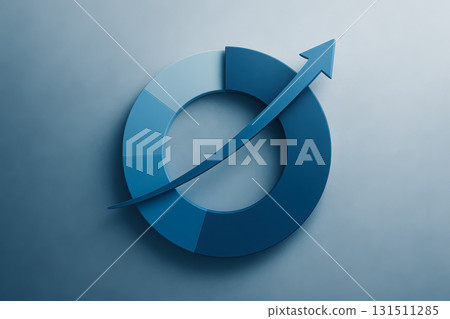 Blue circular chart with upward arrow symbolizes growth and progress in business analytics 131511285