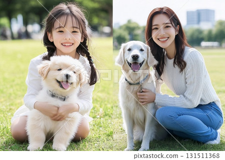 A tender moment watching a girl and her golden retriever grow 131511368