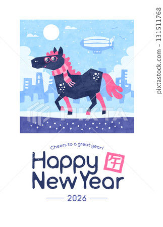 New Year's Card (Year of the Horse) 2026 Urban Celebrity Horse Pop Watercolor Template 131511768