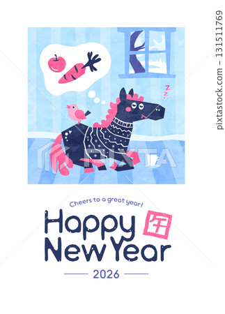 新年賀卡(馬年)2026 年馬和第一個夢想流行水彩模板 新年賀卡(馬年)2026 年馬和第一個夢想流行水彩模板 131511769