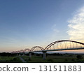 河床、日本最長的水管橋和日落風景 131511883