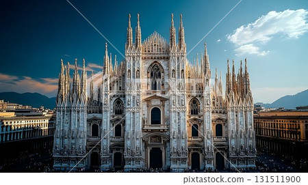 Majestic Milan Cathedral Facade with Intricate Gothic Architectu 131511900