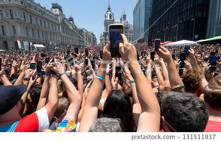 Crowd Captures Antwerp City Hall: A Sea of Phones at Pride Parad 131511937