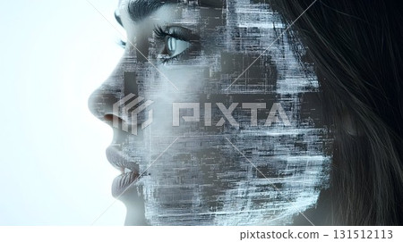 Profile of a Woman's Face with Digital Overlay Effect 131512113