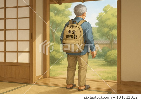 背著疏散背包的日本老人 背著疏散背包的日本老人 131512312
