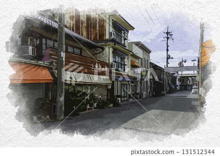 Watercolor style, Otani district, Kinkocho, shopping street, Asakuchi city, Okayama prefecture 131512344