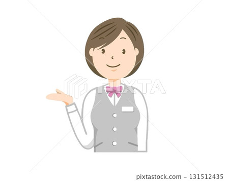 一位身穿制服的女士在銀行接待處發出指示 131512435