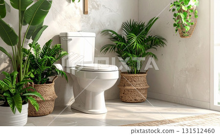 用室內植物自然裝飾的廁所的高解析度圖像 131512460
