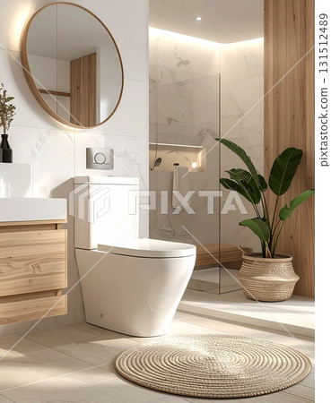 斯堪的納維亞設計的木質和白色馬桶的高解析度圖像 131512489