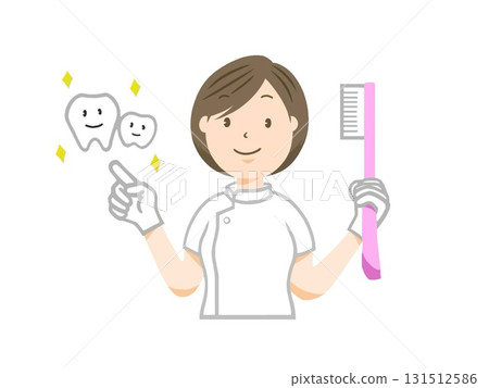 女牙醫指導刷牙的插圖 131512586