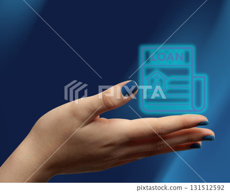 Loan icon symbolizing credit and financial agreement.Dark background. Copy space 131512592