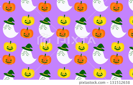 Cute pattern background of Halloween ghosts and pumpkins Cute pattern background of Halloween ghosts and pumpkins 131512638