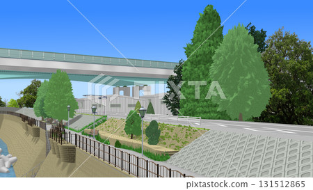 "A park with a blue sea view" can be used as a background for animation 131512865