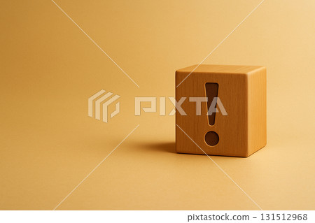 Wooden block with exclamation mark on gold background Financial warning business risk 131512968