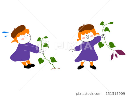 挖地瓜的女孩的插畫素材 131513909