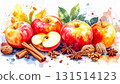 Autumn flavors: watercolor illustration of apples, cinnamon, and walnuts 131514123