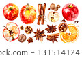 Autumn flavors: watercolor illustration of apples, cinnamon, and walnuts 131514124