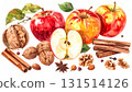 Autumn flavors: watercolor illustration of apples, cinnamon, and walnuts 131514126