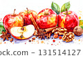 Autumn flavors: watercolor illustration of apples, cinnamon, and walnuts 131514127