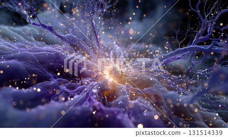 Complex network of neurons firing and creating new connections, transmitting electric signals through the brain, concept of neural network, artificial intelligence, and deep learning 131514339