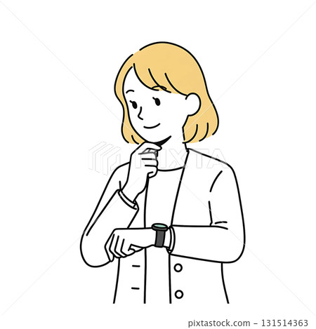Illustration of a woman checking her watch 131514363