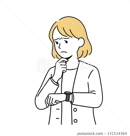 一位女士盯著手錶的插圖 一位女士盯著手錶的插圖 131514364