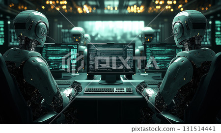 人形人工智慧機器人正在工作 131514441