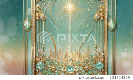 奢華綠色天使光環圖案金色裝飾藝術壁紙 131514599