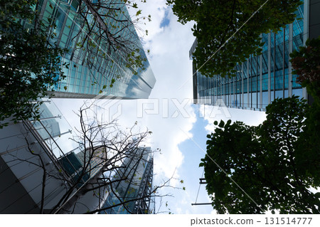 Landscape of the office town looking up at a skyscraper Landscape of the office town looking up at a skyscraper 131514777
