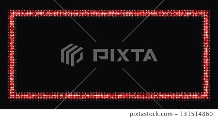 Red halftone frame, glowing rectangle border, pattern with dots, radial disco luxury design element. Red halftone frame, glowing rectangle border, pattern with dots, radial disco luxury design element. 131514860