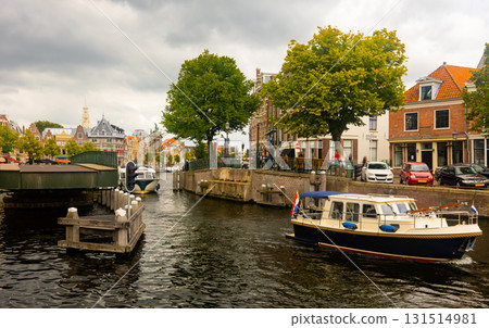 Passage of ships through drawbridge in the city of Haarlem. Netherlands Passage of ships through drawbridge in the city of Haarlem. Netherlands 131514981