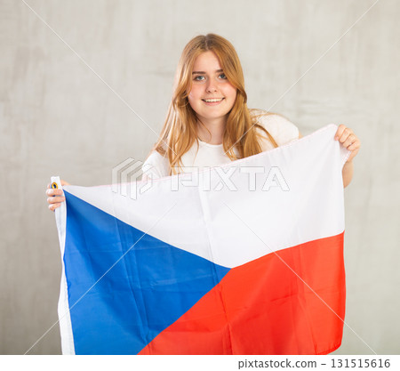Happy girl supporting Czech on world championship 131515616