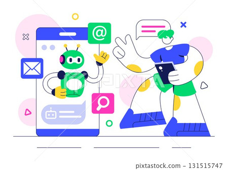 Artificial Intelligence Chatbot Service Illustration Featuring an AI and Intelligent Assistant Robot for Communication Technology and Support Concept Artificial Intelligence Chatbot Service Illustration Featuring an AI and Intelligent Assistant Robot for Communication Technology and Support Concept 131515747