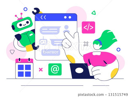 Artificial Intelligence Chatbot Service Illustration Featuring an AI and Intelligent Assistant Robot for Communication Technology and Support Concept 131515749